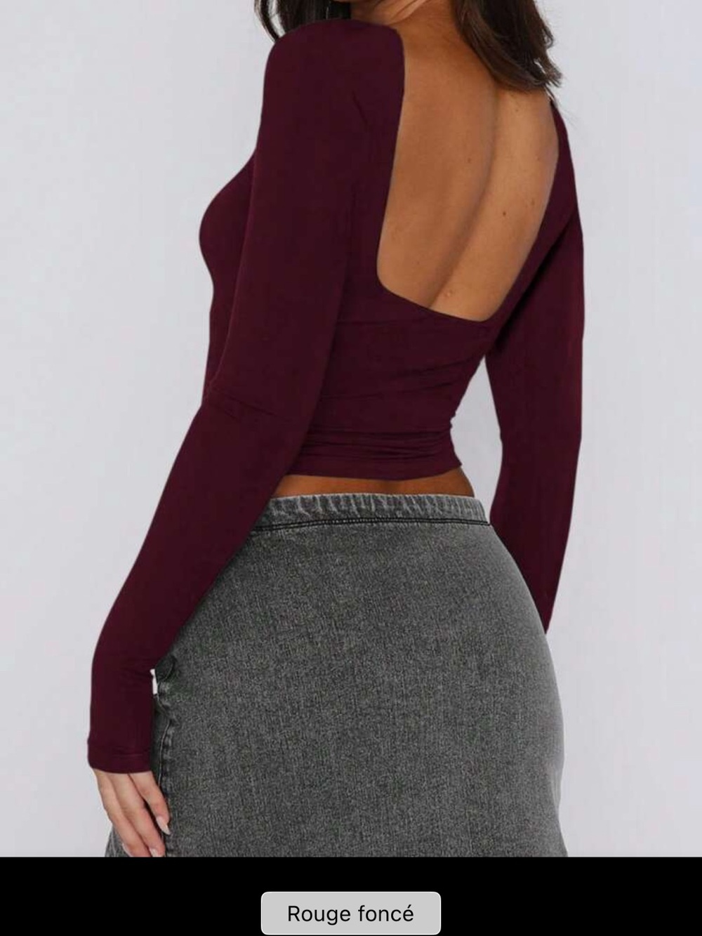 Open Back Long Sleeve Top - Deep Burgundy/ Dark Red